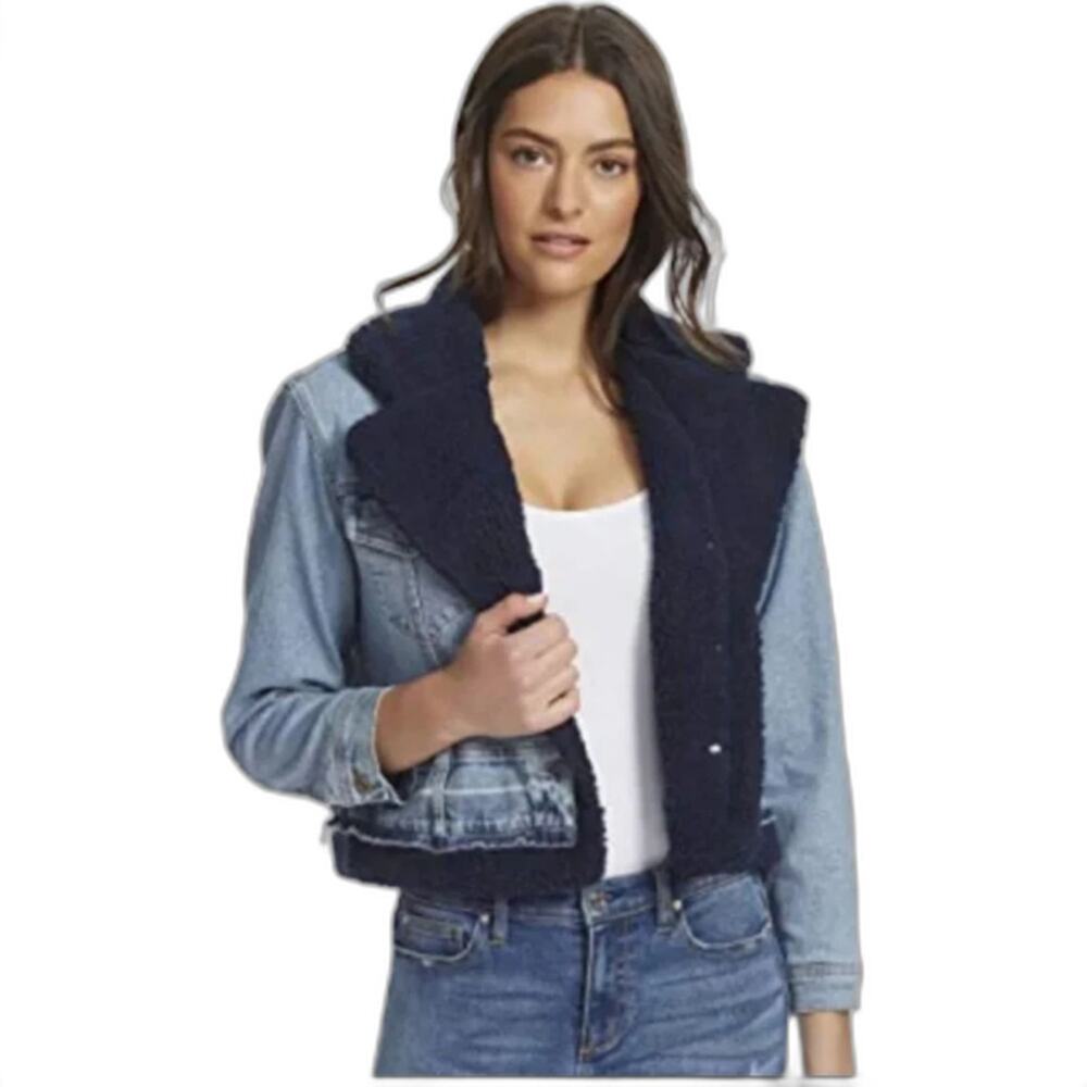 Ella Moss Sherpa Lined Denim 90s Y2K Acid Washed Retro Jean Jacket Large $90